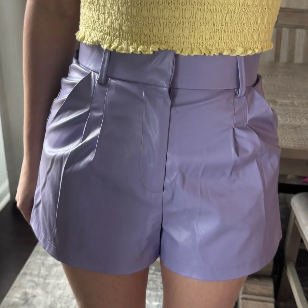 Lavender Purple Faux Leather Women's Shorts - Picture 14 of 16